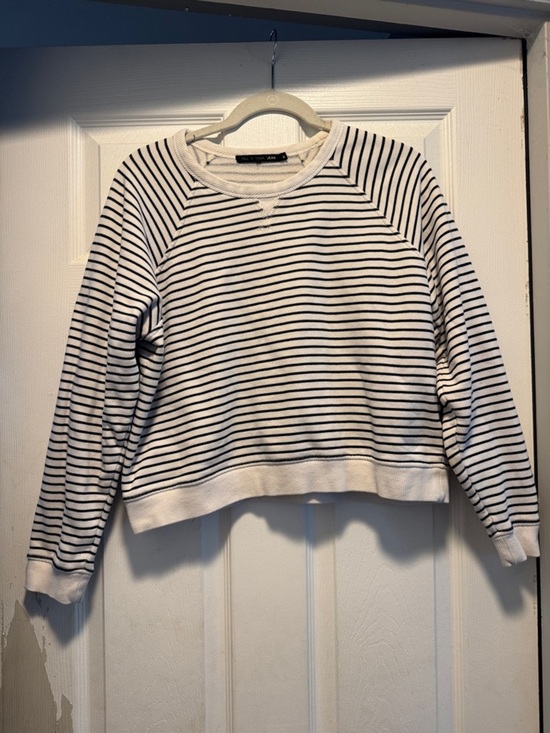 rag & bone Tops - rag & bone Striped Crewneck Sweatshirt in White and Black